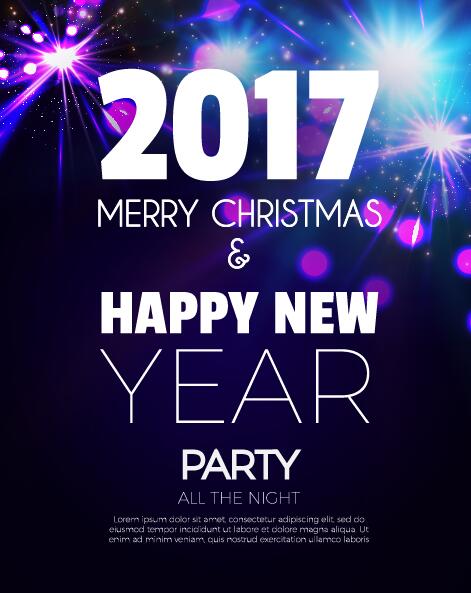 2017 New Year with christmas party flyer vectors set 19