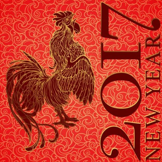 2017 New Year with cock year background vector 01
