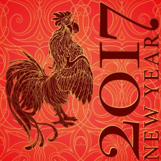 2017 New Year with cock year background vector 05
