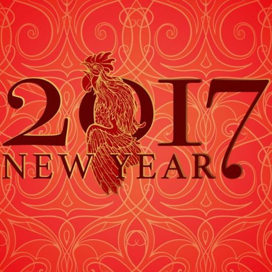2017 New Year with cock year background vector 06