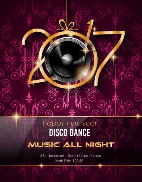 2017 New year Vintage Disco party flyer vectors
