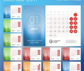 2017 calendar with round button vector 01