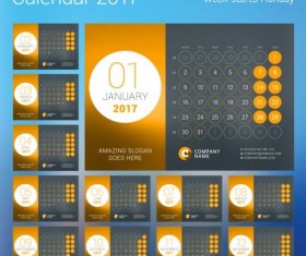 2017 calendar with round button vector 02