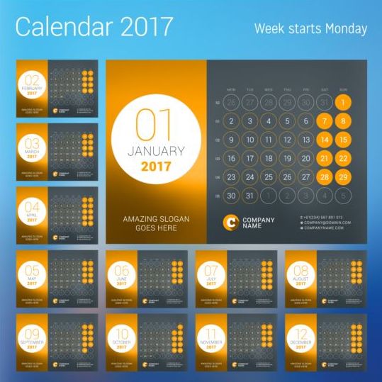 2017 calendar with round button vector 02
