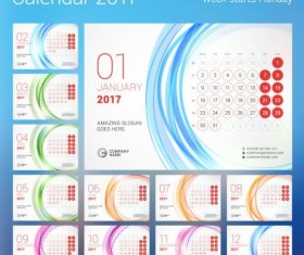 2017 calendar with round button vector 03