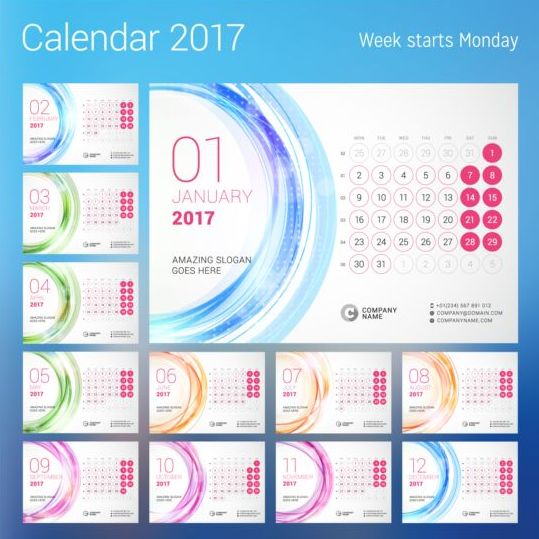 2017 calendar with round button vector 04