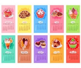 2017 calendar with sweet dessert vector material