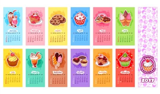 2017 calendar with sweet dessert vector material
