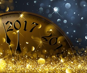 2017 clock with golden halation vector new year background
