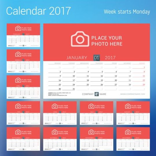 2017 disk calendar red styles vector 01