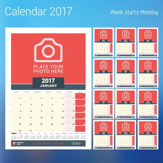 2017 disk calendar red styles vector 02