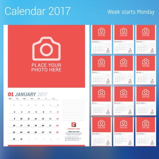 2017 disk calendar red styles vector 03
