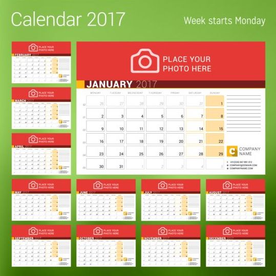 2017 disk calendar red styles vector 04