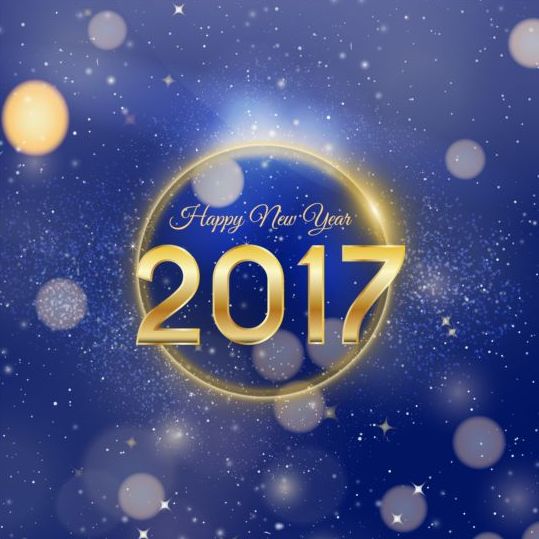 2017 happy new year with blue halation background vector