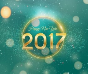 2017 happy new year with green halation background vector 01