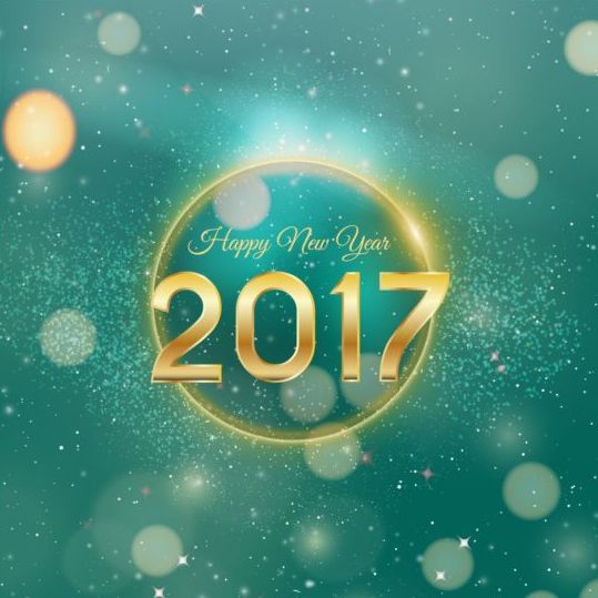 2017 happy new year with green halation background vector 01