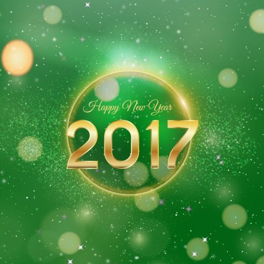 2017 happy new year with green halation background vector 02