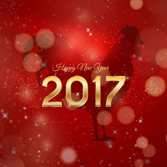 2017 happy new year with rooster background vector