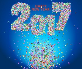 2017 new year with colored confetti background vector
