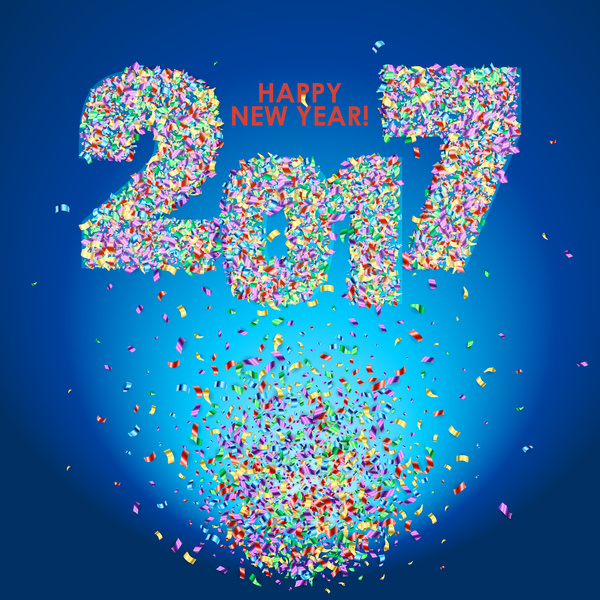 2017 new year with colored confetti background vector