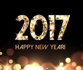 2017 new year with gold light background vector 01