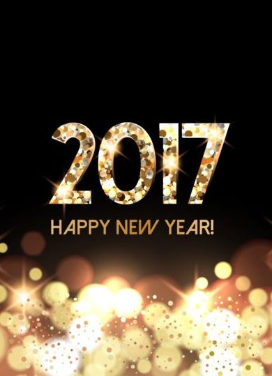 2017 new year with gold light background vector 01