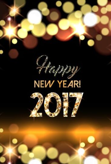 2017 new year with gold light background vector 03