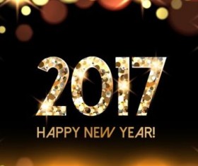 2017 new year with gold light background vector 05