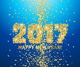 2017 new year with golden confetti blue background vector