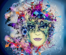 Abstract man with a mask and butterflies