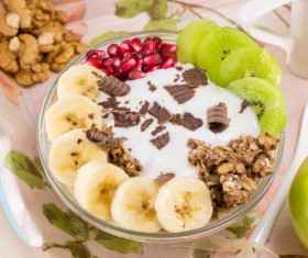 All kinds of fruit and milk mixed together