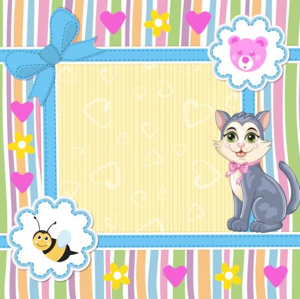 Baby shower cards with cute animals vector 08
