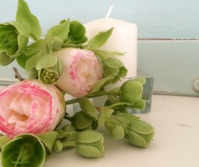 Beautiful Camellia flowers and candles Stock Photo 1