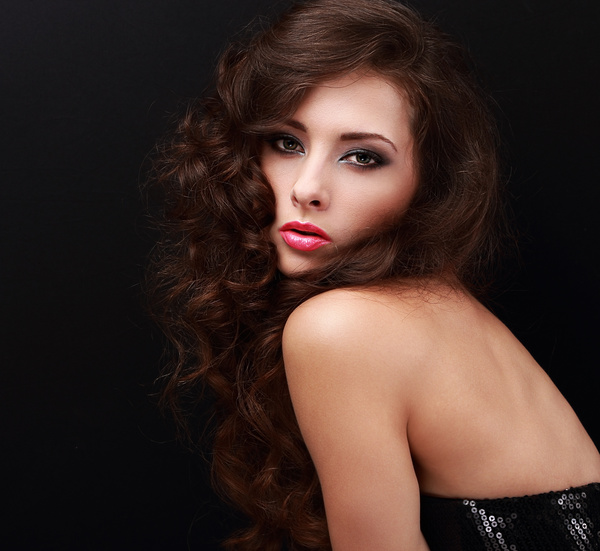 Beautiful curly hair woman elegant makeup 03