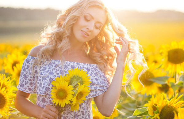 Beautiful girl with sunflowers Stock Photo 03