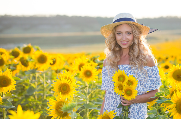 Beautiful girl with sunflowers Stock Photo 04