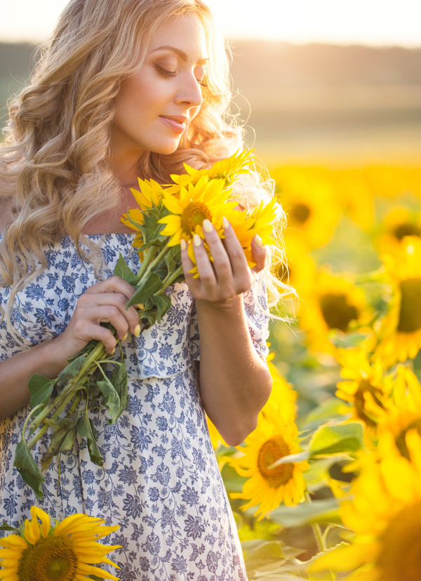 Beautiful girl with sunflowers Stock Photo 05