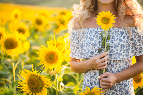 Beautiful girl with sunflowers Stock Photo 07