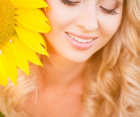 Beautiful girl with sunflowers Stock Photo 08