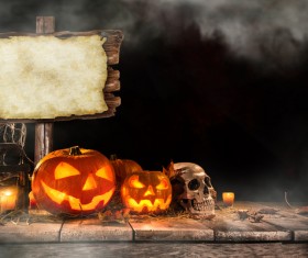 Black background with horror skull with pumpkin lights 02