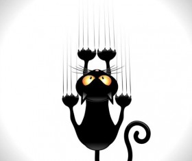 Black cartoon cat with claw trace vector 01