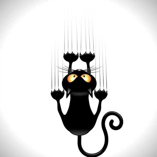Black cartoon cat with claw trace vector 01