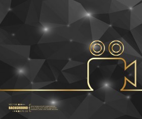 Black polygon background with golden projector vector