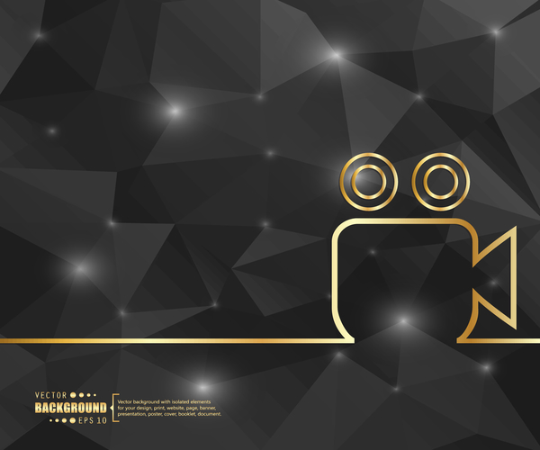 Black polygon background with golden projector vector