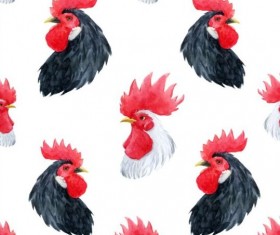 Black with white cock head seamless pattern vector