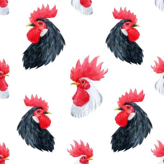 Black with white cock head seamless pattern vector