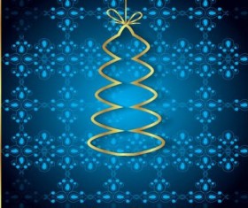 Blue christmas background with golden xmas tree vectors