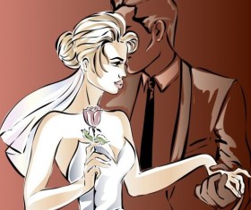 Bride and groom wedding invitation template vector 01