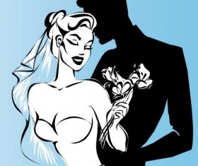 Bride and groom wedding invitation template vector 02