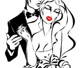 Bride and groom wedding invitation template vector 04